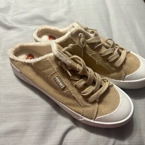 Tan Corduroy Slip on Sneakers